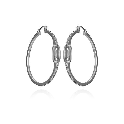 Vince Camuto Silver-Tone Glass Stone Link Hoop Earrings
