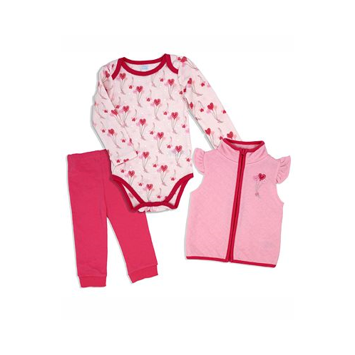 Baby Mode Baby Girls Hearts Bodysuit Pants and Vest 3 Piece Set