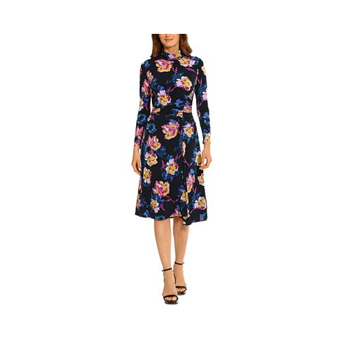 Maggy London Womens Printed Knit Mock Neck Dress