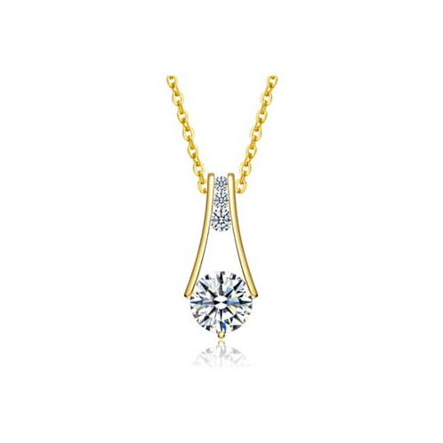 Stella Valentino Sterling Silver 14k Gold Plated with 1.50ctw Lab Created Moissanite Trapeze French Pave Anniversary Pendant Necklace