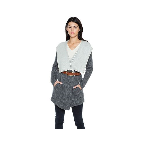 JENNIE LIU Womens 100% Pure Cashmere Long Sleeve 2-tone Double Face Cascade Open Cardigan Sweater