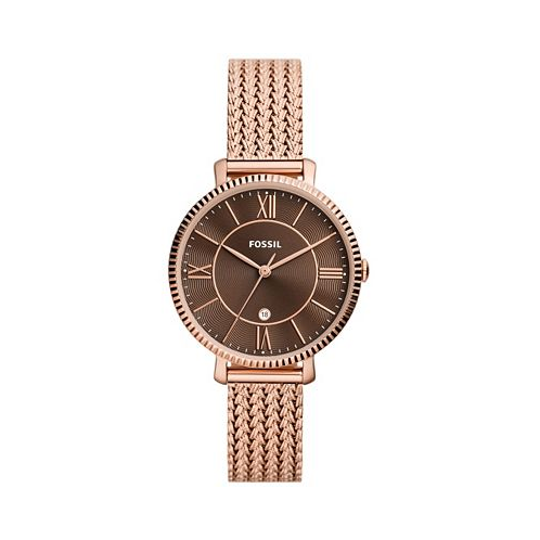 Fossil Womens Jacqueline Three-Hand Date Rose Gold-Tone Stainless Steel Mesh Watch 36mm