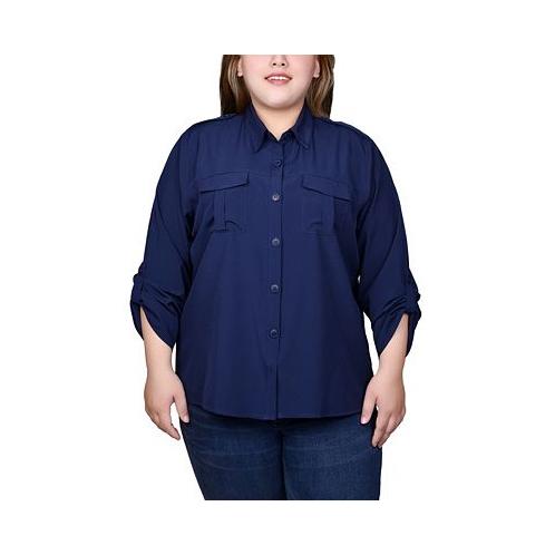 NY Collection Plus Size 3/4 Sleeve Roll Tab Blouse
