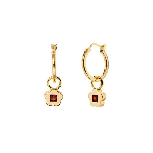 Little Sky Stone Womens 14K Gold Plated Earrings Garnet Flower Hoops