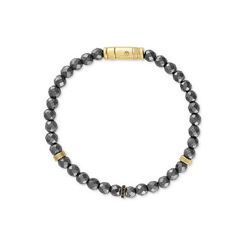 Esquire Mens Jewelry Hematite Bead & Black Diamond Bracelet (1/20 ct. t.w.) in 14k Gold-Plated Sterling Silver