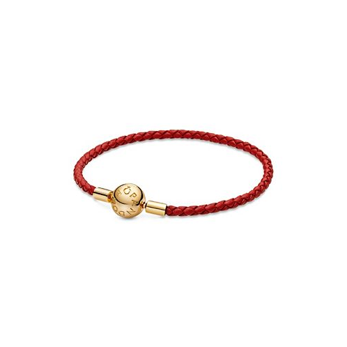 Pandora Moments 14K Gold-Plated Red Woven Leather Bracelet