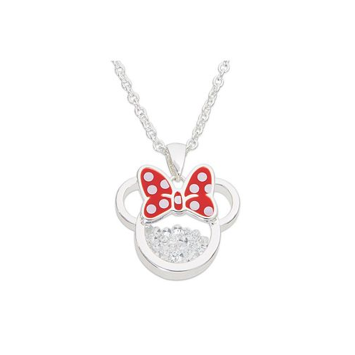 Disney Minnie Mouse Womens Silver Plated Birthstone Shaker Necklace - 18+2