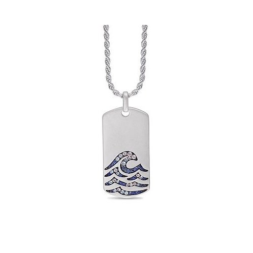 LuvMyJewelry Sterling Silver Breaking Waves Design Blue Saphhire White Topaz Gemstone Tag Chain