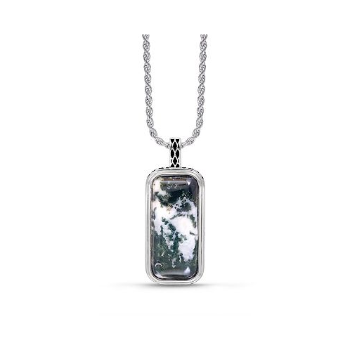LuvMyJewelry Tree Agate Gemstone Sterling Silver Men Tag in Black Rhodium Plated with Chain