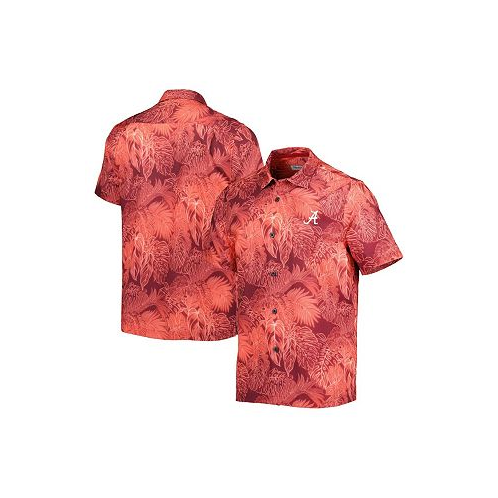 Tommy Bahama Mens Crimson Alabama Crimson Tide Big and Tall Coast Luminescent Fronds Island Zone Button-Up Camp Shirt