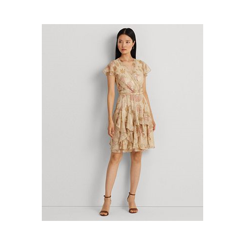 POLO Ralph Lauren Womens Ruffled Metallic Chiffon Dress