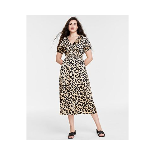 On 34th Womens Leopard-Print V-Neck Midi Dress