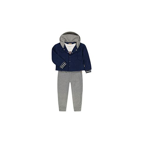BEARPAW Infant Boys 3 Piece Outfit Set with Quilted Puffer Jacket with Hood Long Sleeve Graphic Top and Jogger Pants