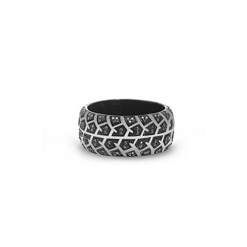 LuvMyJewelry Born Drifter Design Tire Tread Rhodium Plated Sterling Silver Black Diamond Ring