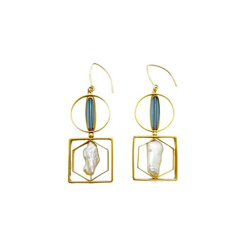 Aracheli Studio Grey Glass and Pearl Geometric Earrings