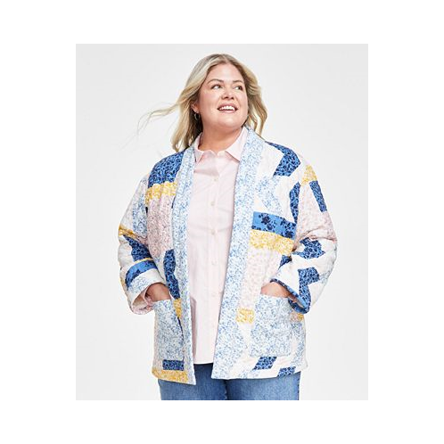 Style & Co Plus Size Cotton Quilted Open-Front Jacket