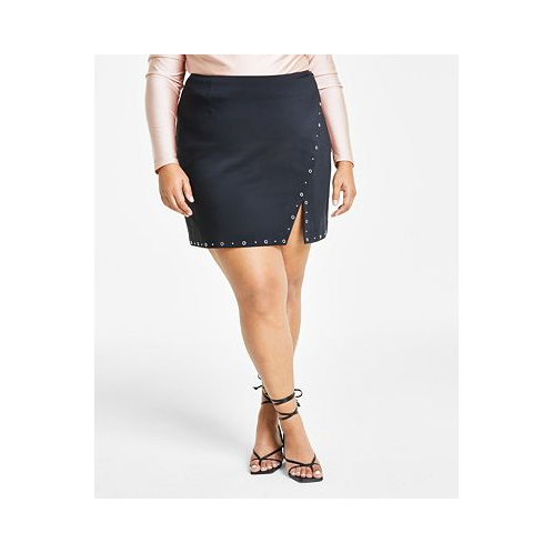 Bar III Trendy Plus Size Studded Slit Denim Mini Skirt