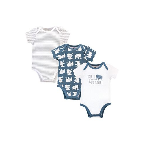 Hudson Baby Infant Boy Cotton Bodysuits 3pk Blue Elephant