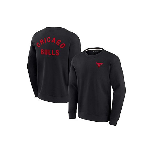 Fanatics Signature Mens and Womens Black Chicago Bulls Super Soft Fleece Oversize Arch Crew Pullover Sweatshirt