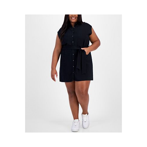 And Now This Trendy Plus Size Belted Dolman-Sleeve Shirtdress
