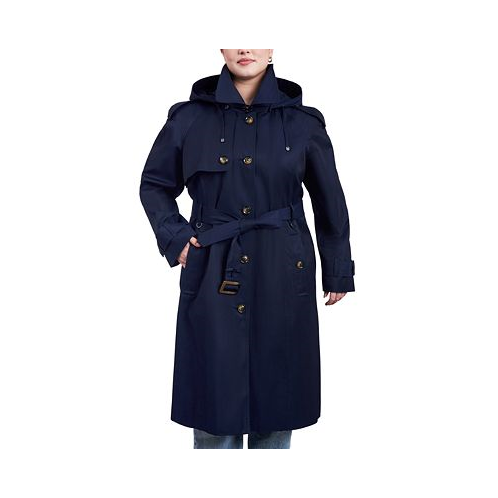 London Fog Womens Plus Size Belted Hooded Water-Resistant Trench Coat