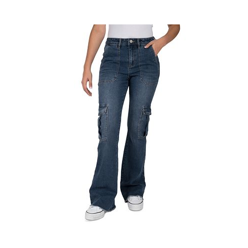 Indigo Rein Juniors High-Rise Flare-Leg Cargo Jeans