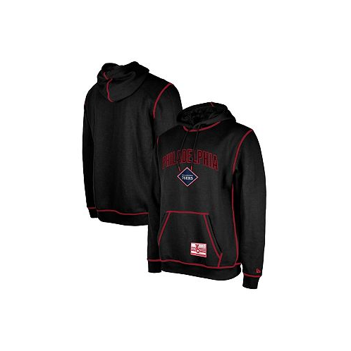 New Era Mens Black Philadelphia 76ers 2023/24 City Edition Satin Stitch Elite Pack Pullover Hoodie