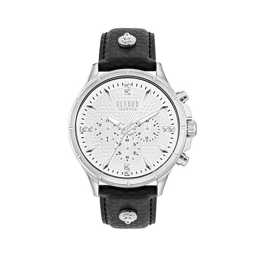 Versus Versace Mens Chrono Lion Modern Multifunction Black Leather Watch 45mm