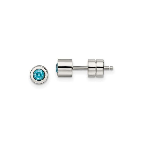 Chisel Stainless Steel Polished Blue CZ March Stud Earrings