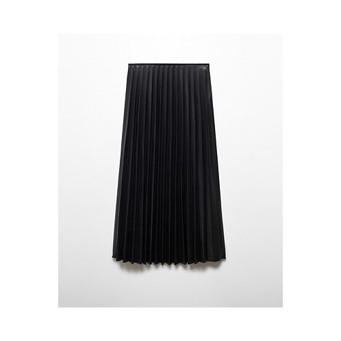 MANGO Womens Leather-Effect Pleated Skirt