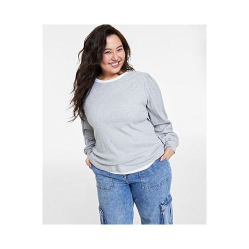 On 34th Plus Size Pointelle-Rib Long-Sleeve Top