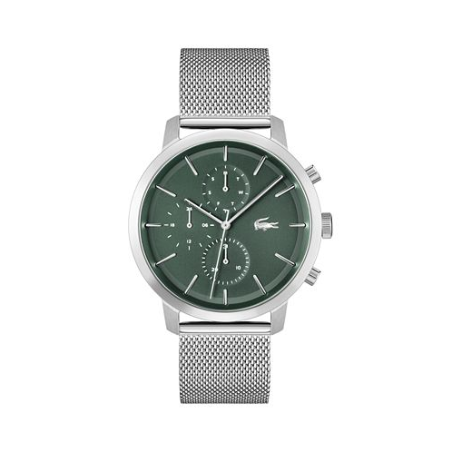 Lacoste Mens Replay Multifunction Silver-tone Stainless Steel Mesh Bracelet Watch 44mm