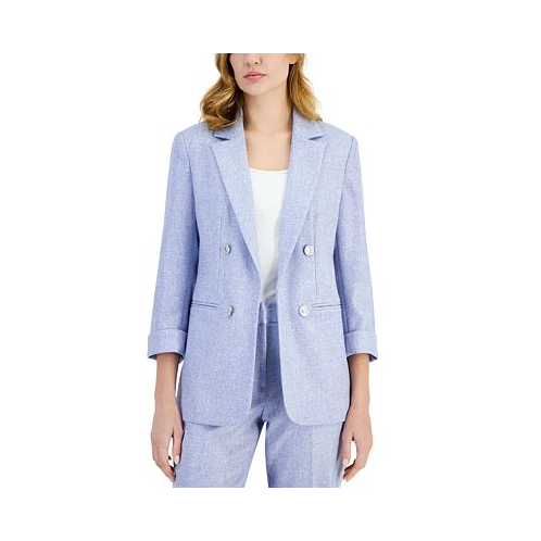 T Tahari Womens 3/4-Rolled-Sleeve Notched-Collar Open-Front Blazer