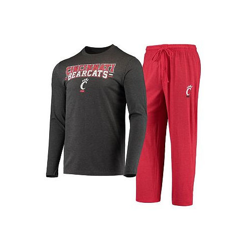 Concepts Sport Mens Red Heathered Charcoal Distressed Cincinnati Bearcats Meter Long Sleeve T-shirt and Pants Sleep Set