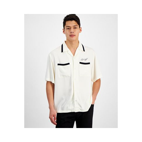 HUGO Mens Oversized-Fit Logo Embroidered Button-Down Shirt
