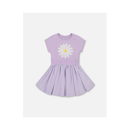Deux par Deux Girl Crinkle Dress With Applique Vichy Lilac - Child