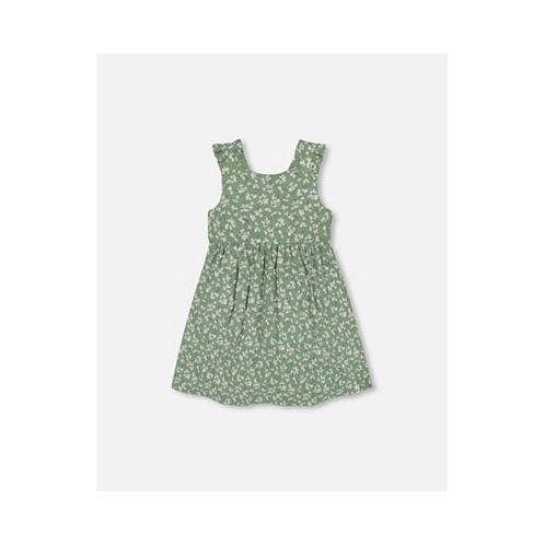 Deux par Deux Girl Sleeveless Muslin Dress Green Jasmine Flower Print - Toddler|Child