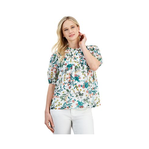 Nautica Jeans Womens Floral-Print Pintuck Blouse