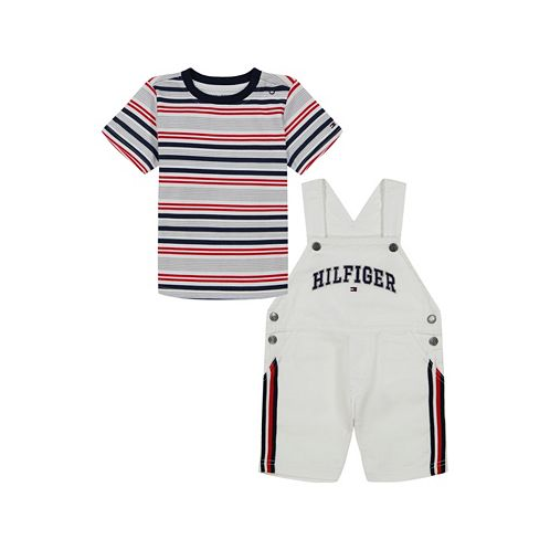 Tommy Hilfiger Baby Boys Short Sleeve Striped T-shirt and Signature Shortalls 2 Piece Set