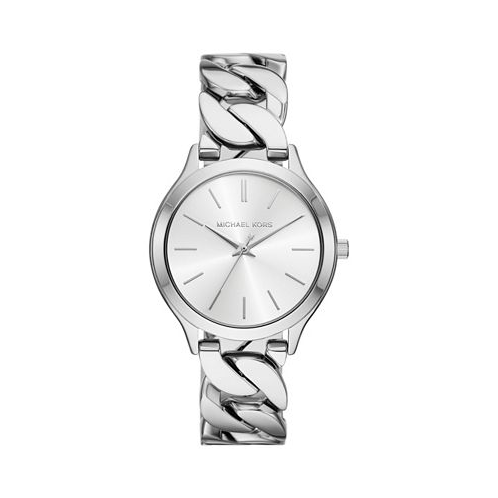 Michael Kors Womens Slim Runway Three-Hand Silver-Tone Stainless Steel Watch 38mm