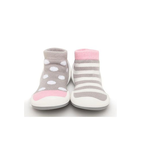 Komuello Baby Girl First Walk Sock Shoes Dots & Stripes - Pink