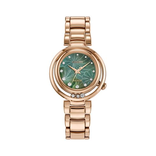 Citizen Eco-Drive Womens Arcly Diamond (1/10 ct. t.w.) Rose Gold-Tone Stainless Steel Bracelet Watch 30mm