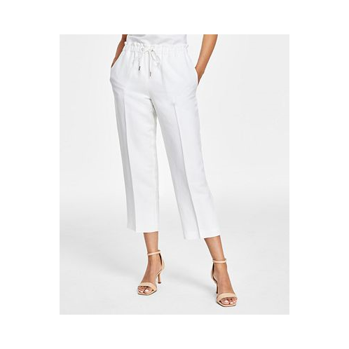 Anne Klein Womens Linen-Blend Mid Rise Drawstring-Waist Crop Pants Regular & Petite