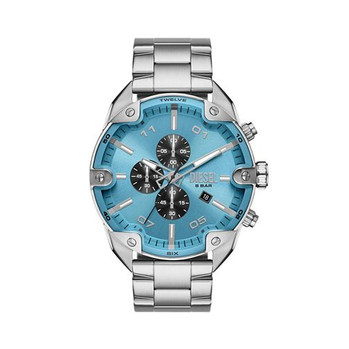Diesel Mens Spiked Chronograph Silver-Tone Stainless Steel Watch 49mm