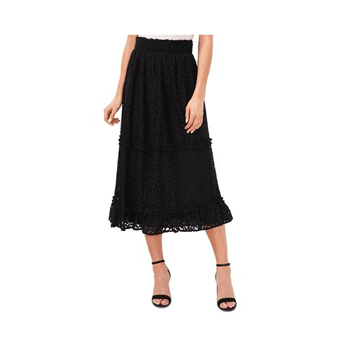 CeCe Womens Lace Smocked-Waist Midi Skirt