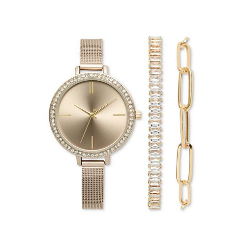I.N.C. International Concepts Womens Gold-Tone Mesh Bracelet Watch 38mm Gift Set