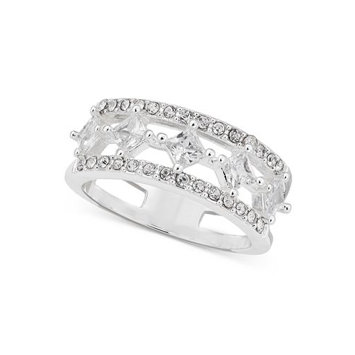 Charter Club Silver-Tone Pave & Square Cubic Zirconia Triple-Row Ring