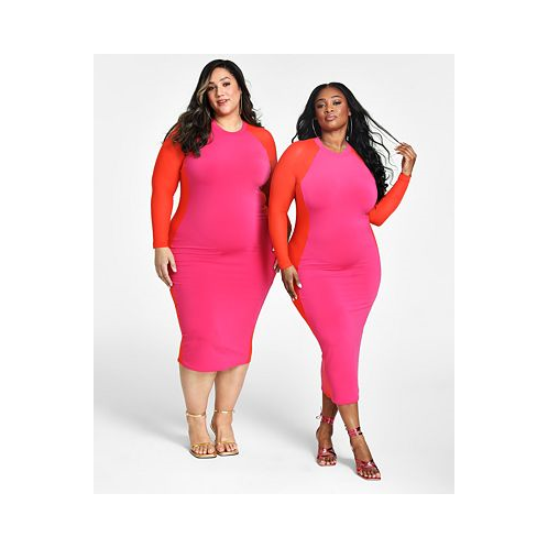 Nina Parker Trendy Plus Size Mesh Sleeve Colorblocked Bodycon Dress
