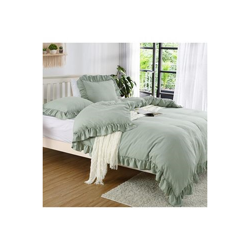 CAROMIO Soft Washed Microfiber Ruffle Duvet Cover Set Queen