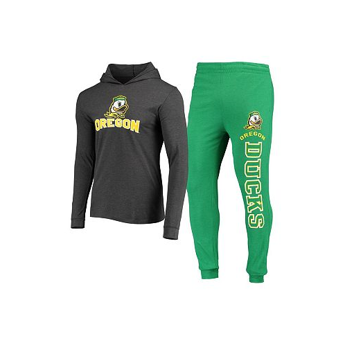 Concepts Sport Mens Green Heather Charcoal Oregon Ducks Meter Long Sleeve Hoodie T-shirt and Jogger Pajama Set